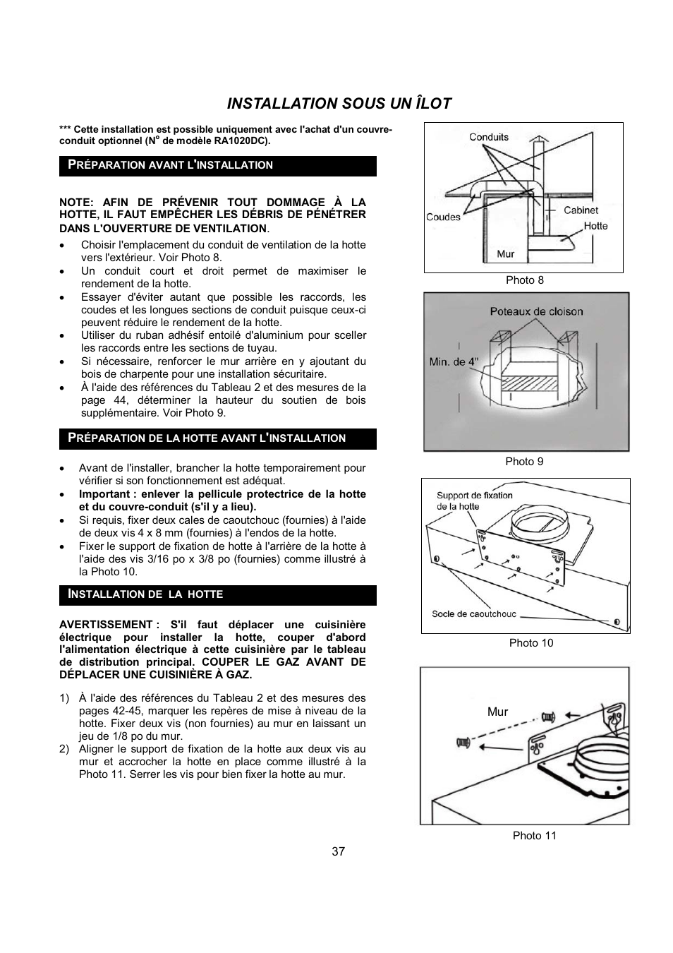 Installation sous un îlot | Kobe Range Hoods CH9748SQB User Manual | Page 39 / 87
