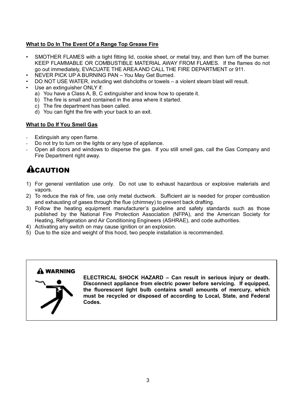 Caution | Kobe Range Hoods CH9748SQB User Manual | Page 5 / 87