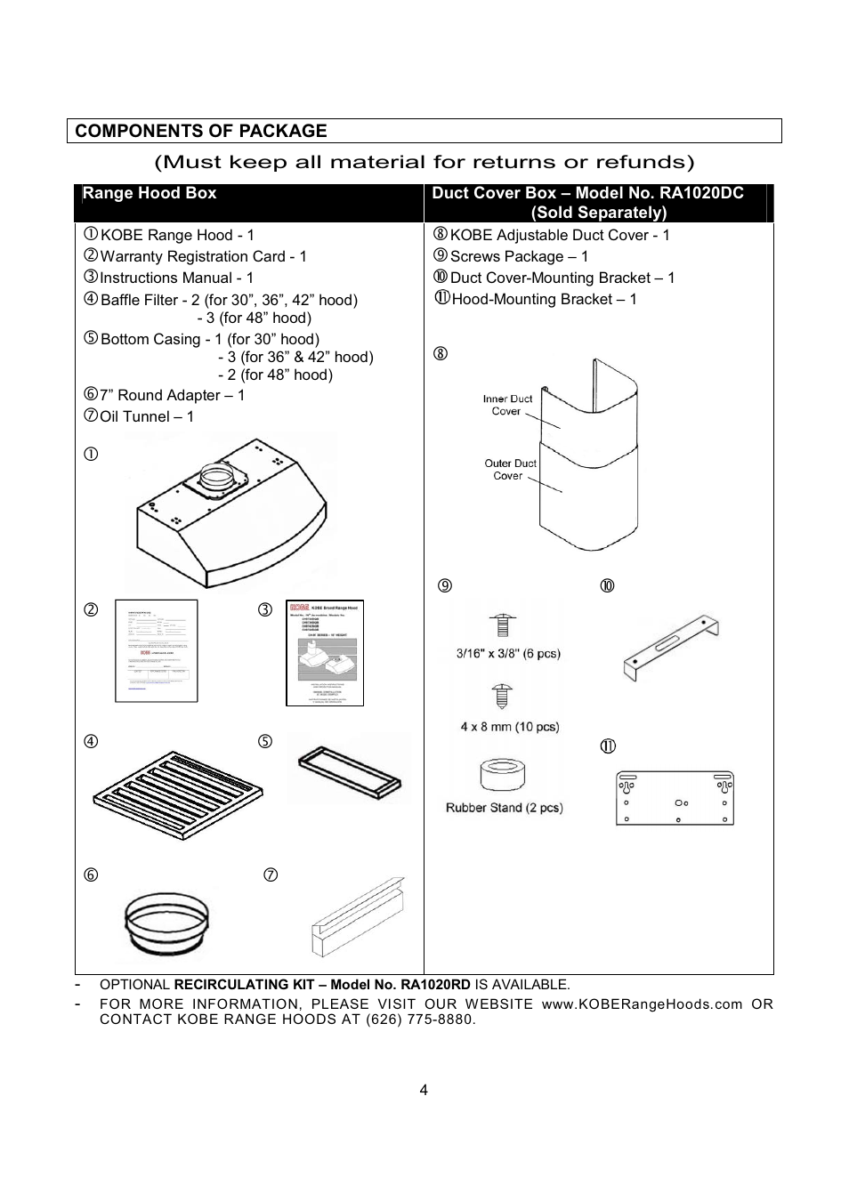 Kobe Range Hoods CH9748SQB User Manual | Page 6 / 87