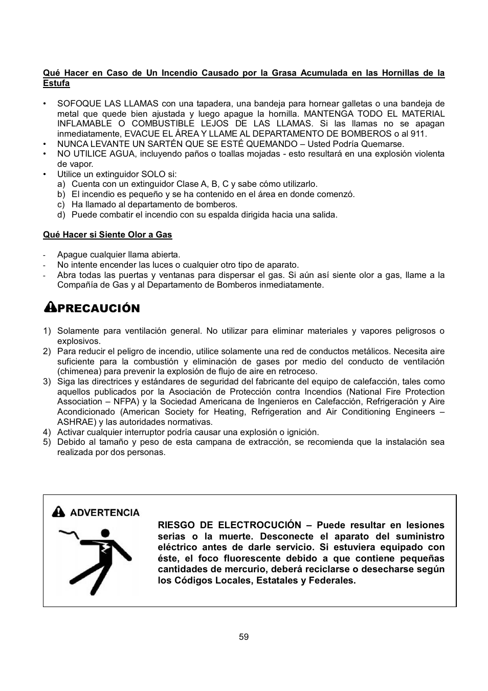 Precaución | Kobe Range Hoods CH9748SQB User Manual | Page 61 / 87