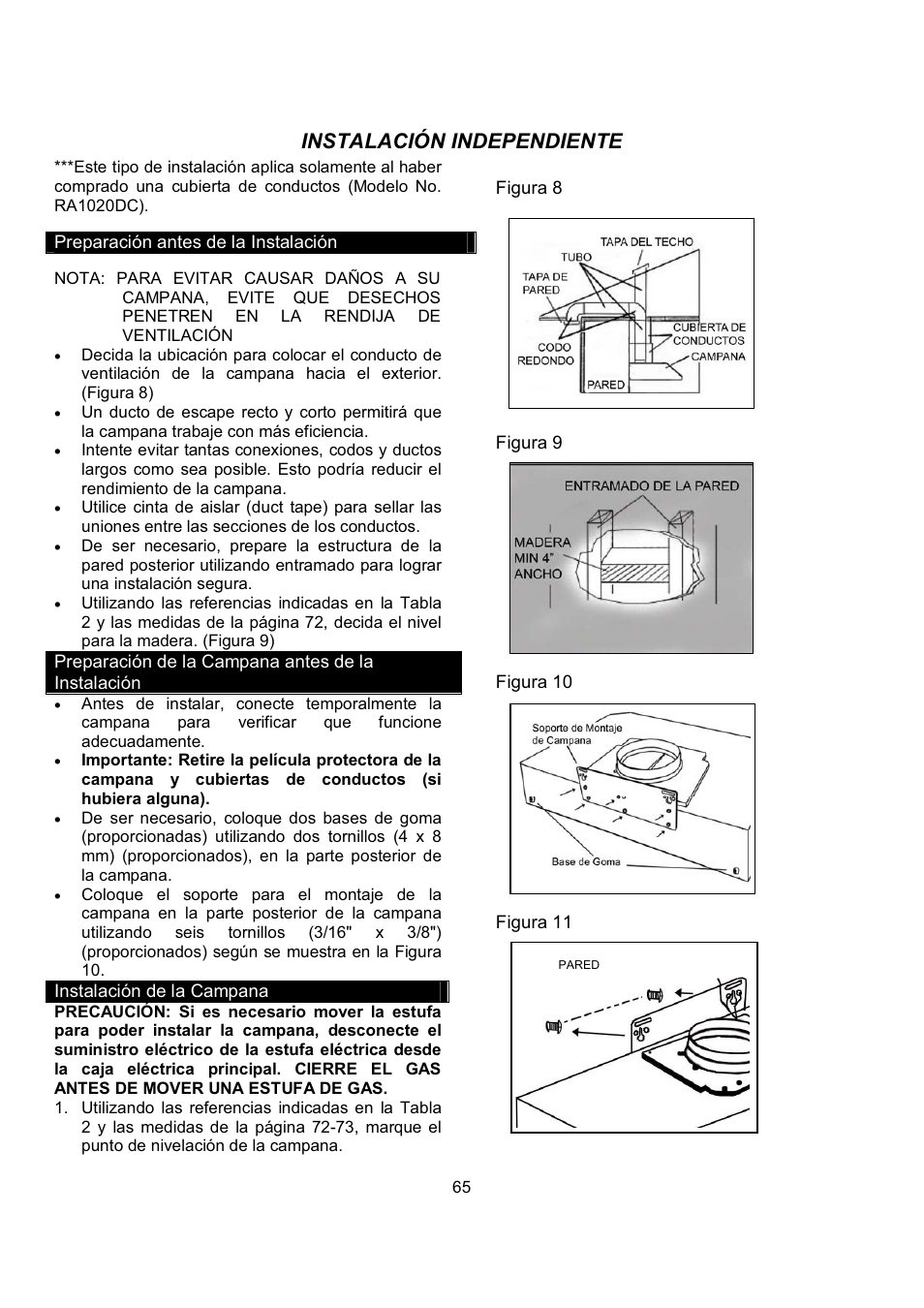 Instalación independiente | Kobe Range Hoods CH9748SQB User Manual | Page 67 / 87