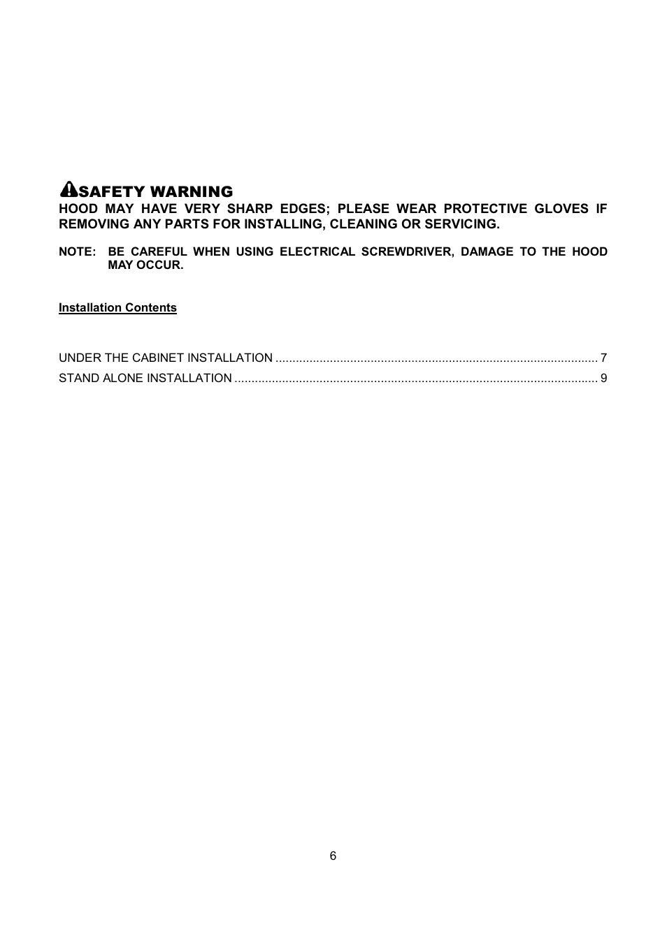 Safety warning | Kobe Range Hoods CH9748SQB User Manual | Page 8 / 87