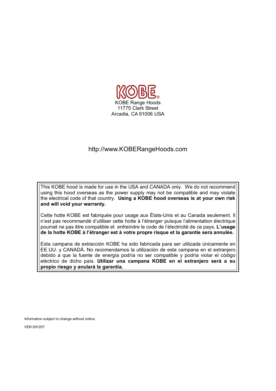 Kobe Range Hoods CH9748SQB User Manual | Page 87 / 87