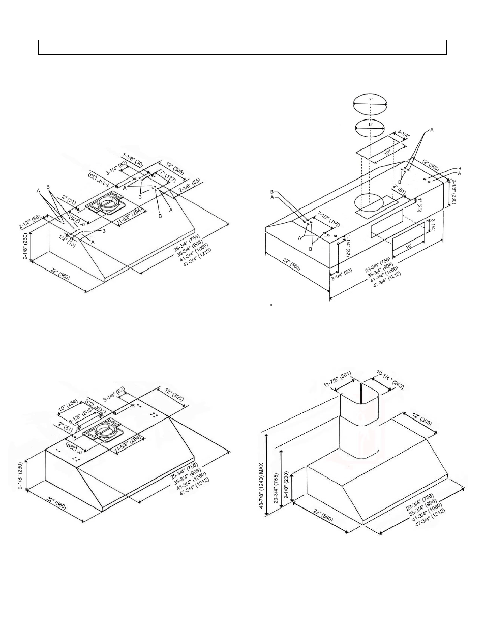 Measurements & diagrams | Kobe Range Hoods CH7948SQB User Manual | Page 24 / 102