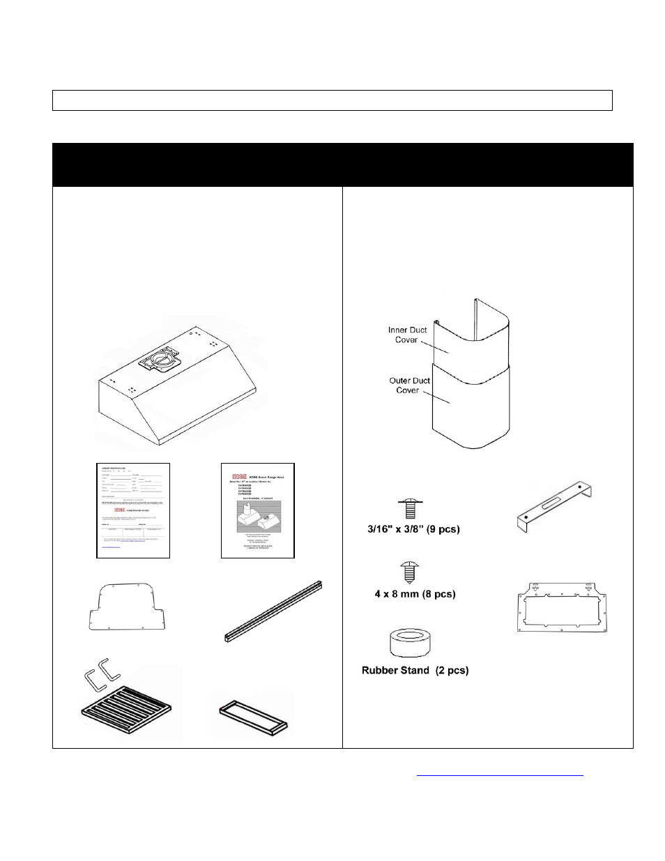 Components of package, Must keep all material for returns or refunds) | Kobe Range Hoods CH7948SQB User Manual | Page 6 / 102