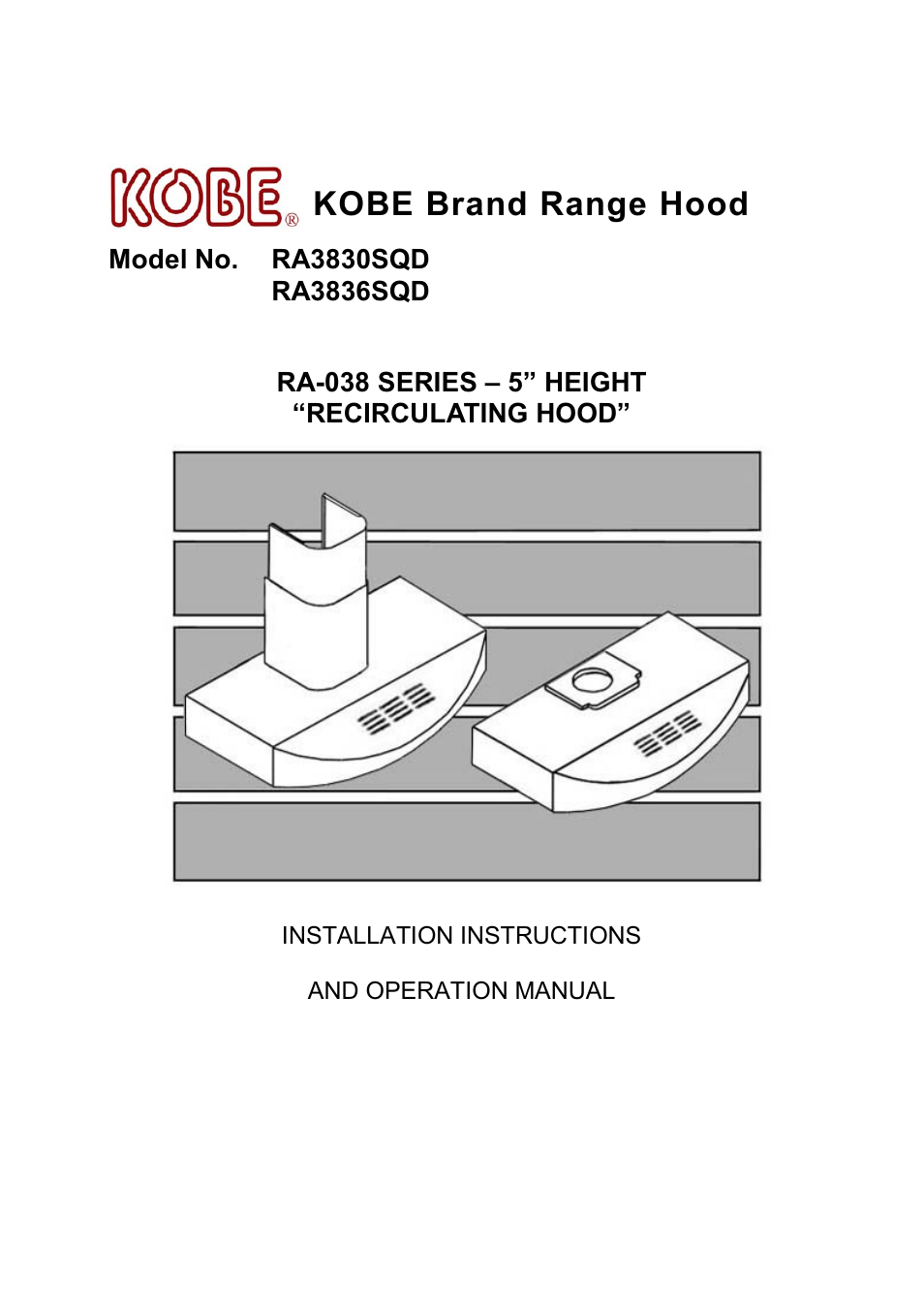 Kobe Range Hoods RA3836SQD User Manual | 75 pages