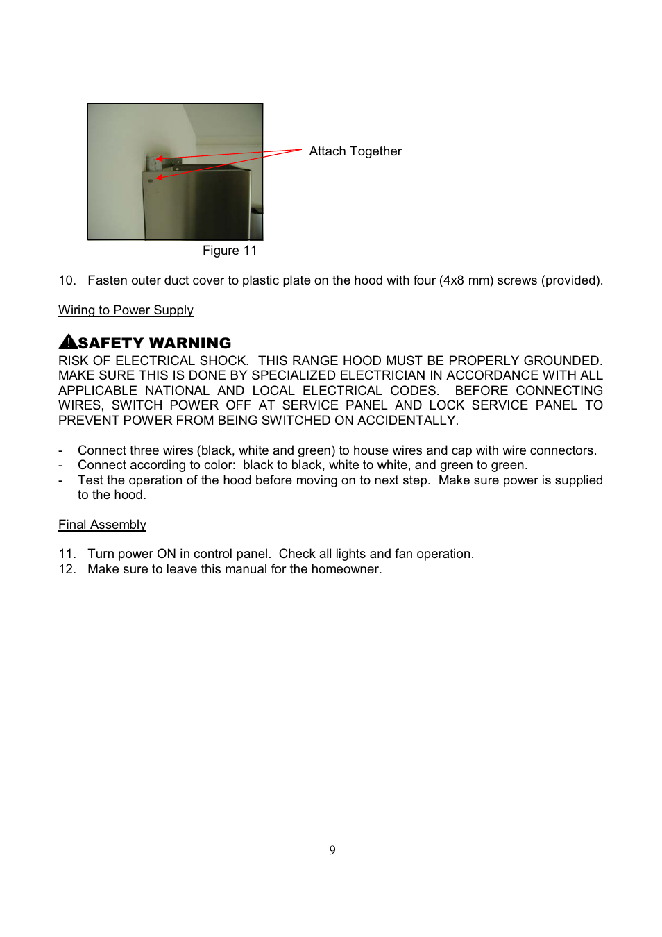 Safety warning | Kobe Range Hoods RA3836SQD User Manual | Page 11 / 75