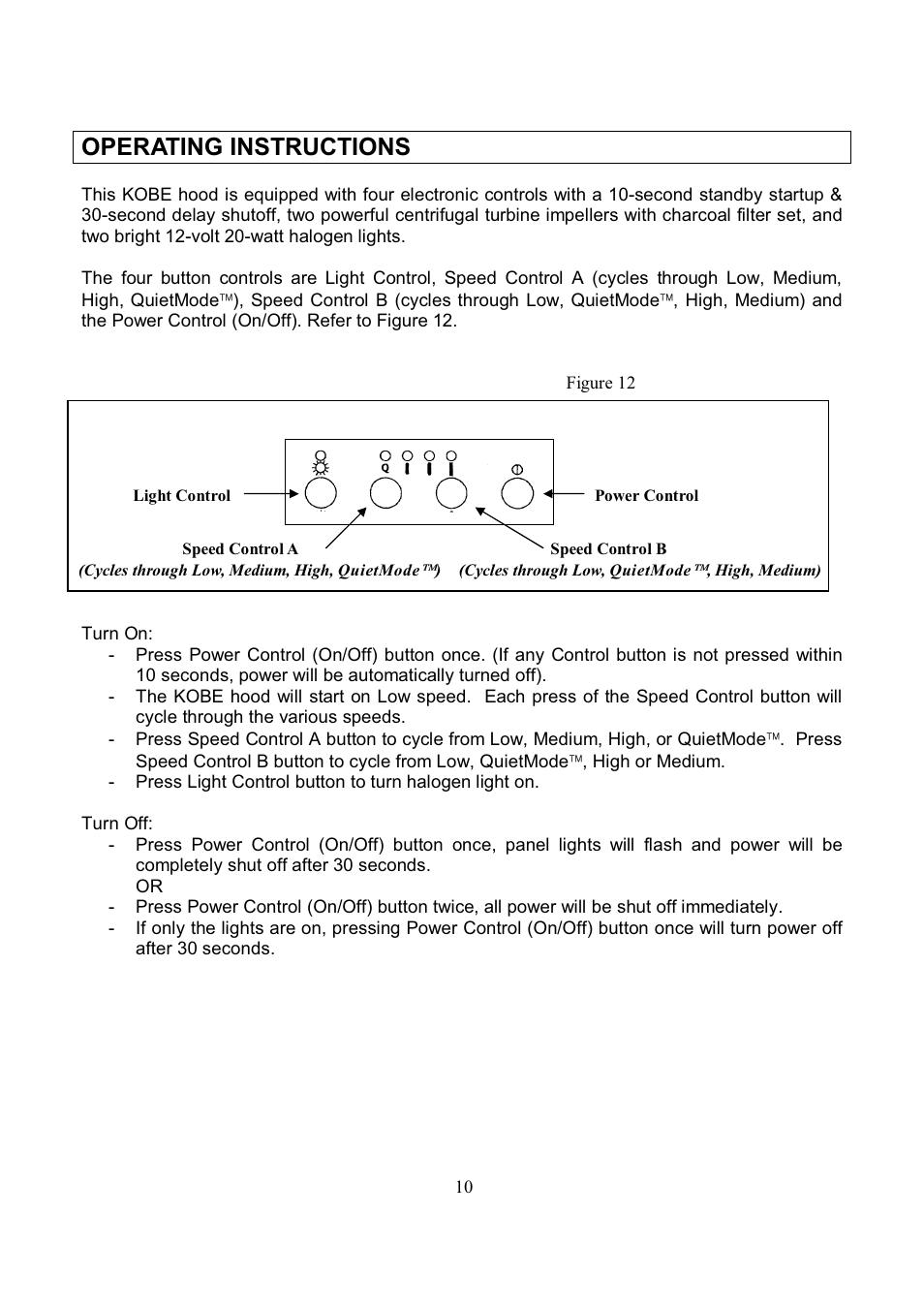 Operating instructions | Kobe Range Hoods RA3836SQD User Manual | Page 12 / 75
