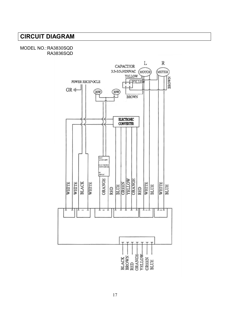 Circuit diagram | Kobe Range Hoods RA3836SQD User Manual | Page 19 / 75