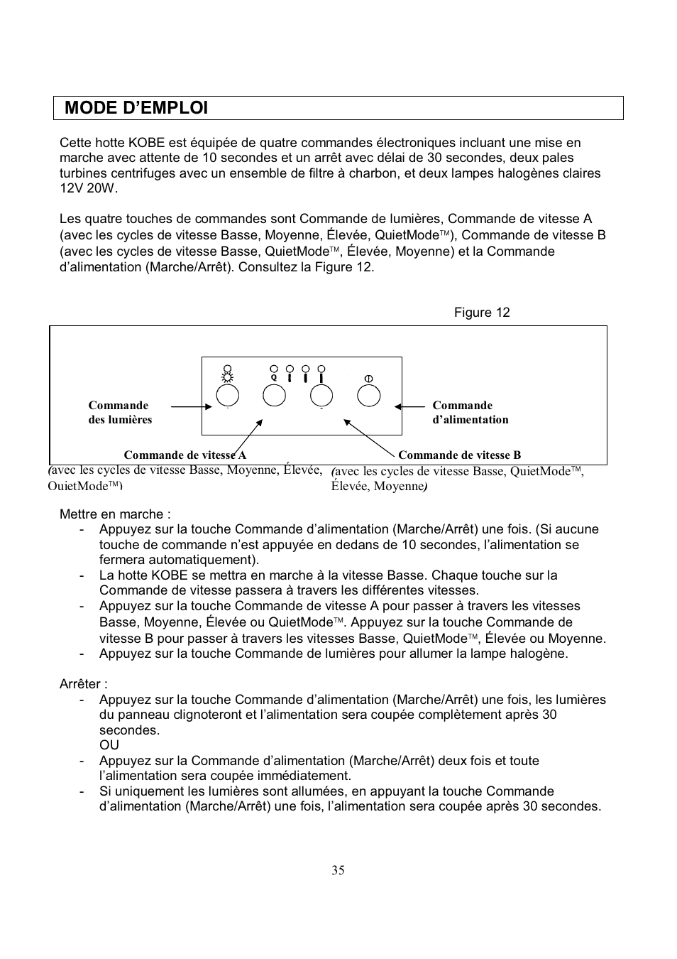 Mode d’emploi | Kobe Range Hoods RA3836SQD User Manual | Page 37 / 75