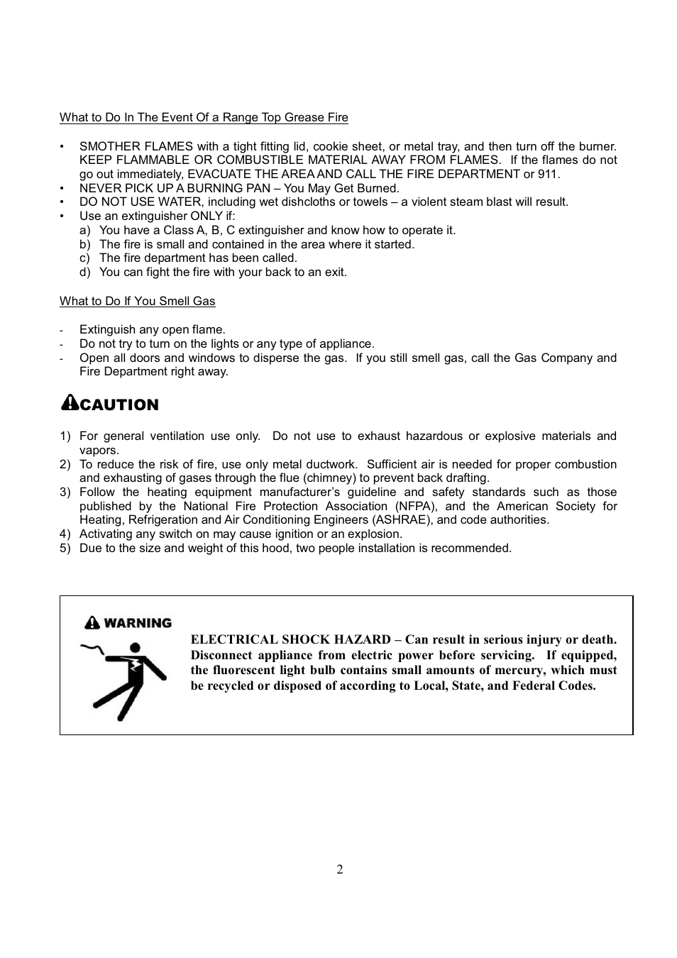 Caution | Kobe Range Hoods RA3836SQD User Manual | Page 4 / 75