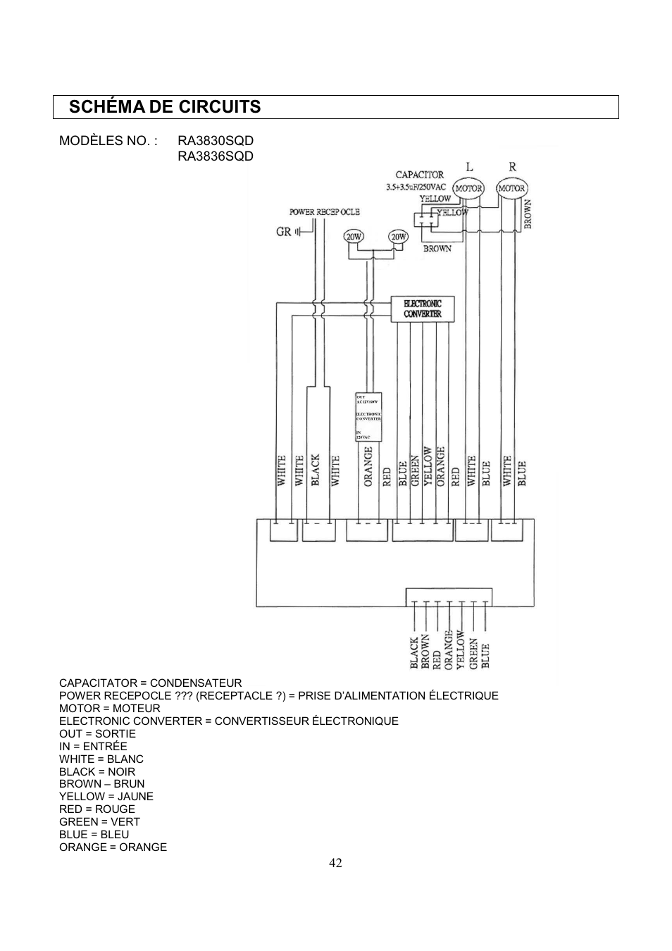 Schéma de circuits | Kobe Range Hoods RA3836SQD User Manual | Page 44 / 75