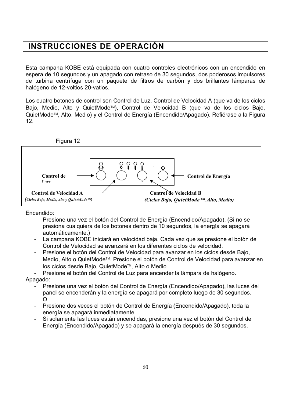 Instrucciones de operación | Kobe Range Hoods RA3836SQD User Manual | Page 62 / 75