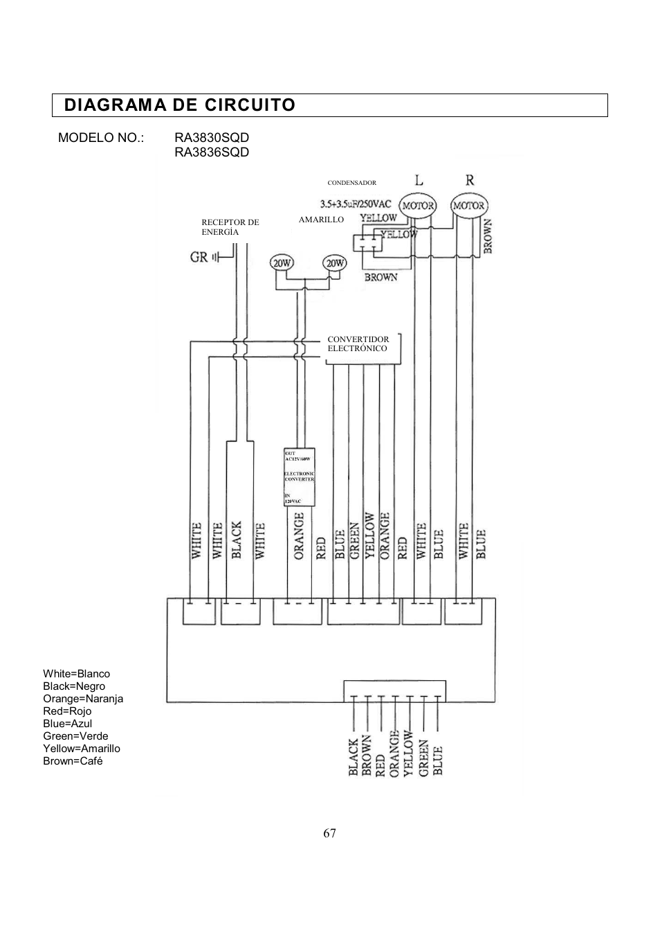 Diagram a de circuito | Kobe Range Hoods RA3836SQD User Manual | Page 69 / 75