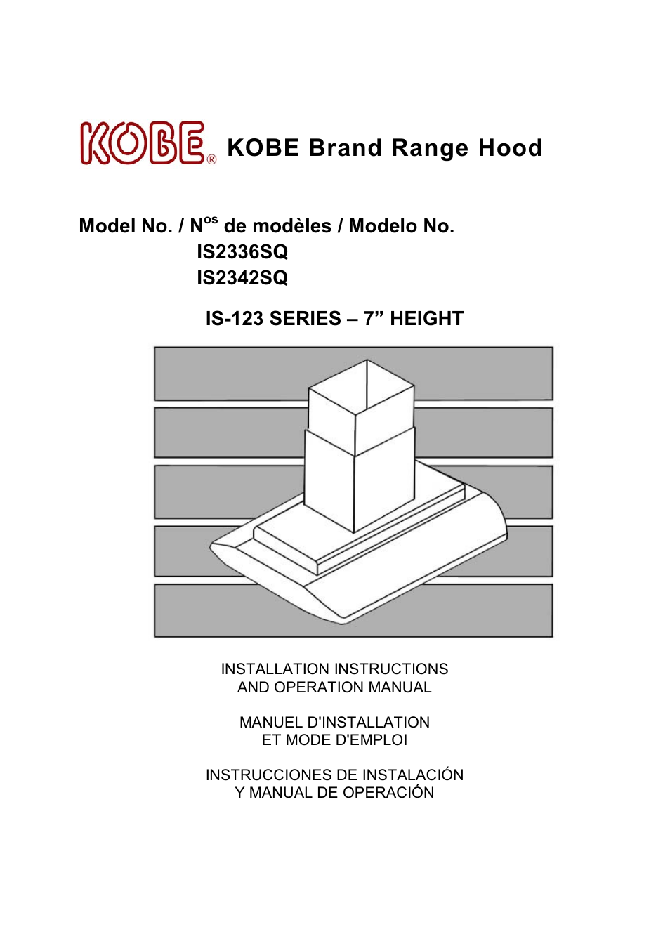 Kobe Range Hoods IS2336SQ User Manual | 72 pages