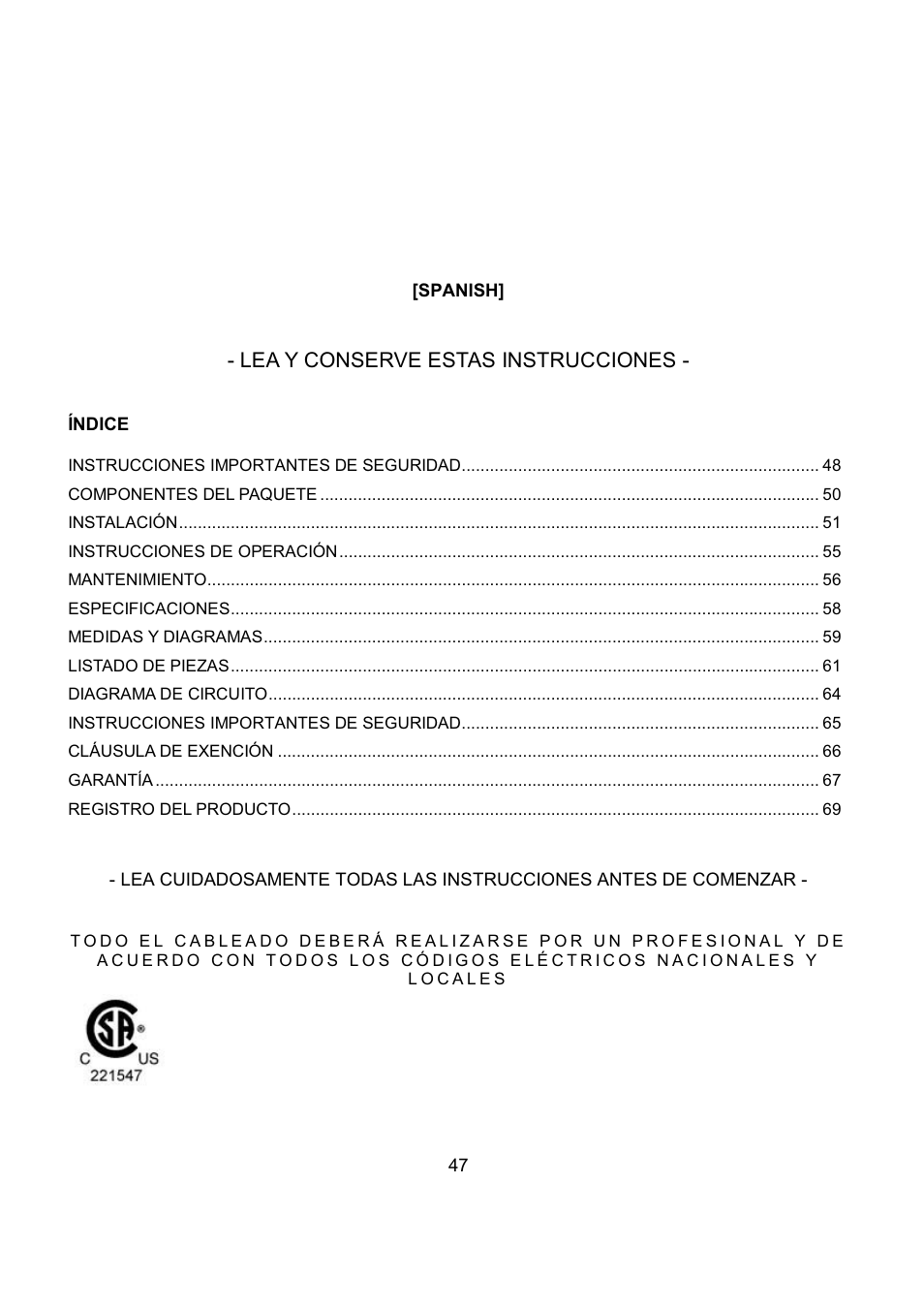 Lea y conserve estas instrucciones | Kobe Range Hoods IS2336SQ User Manual | Page 49 / 72