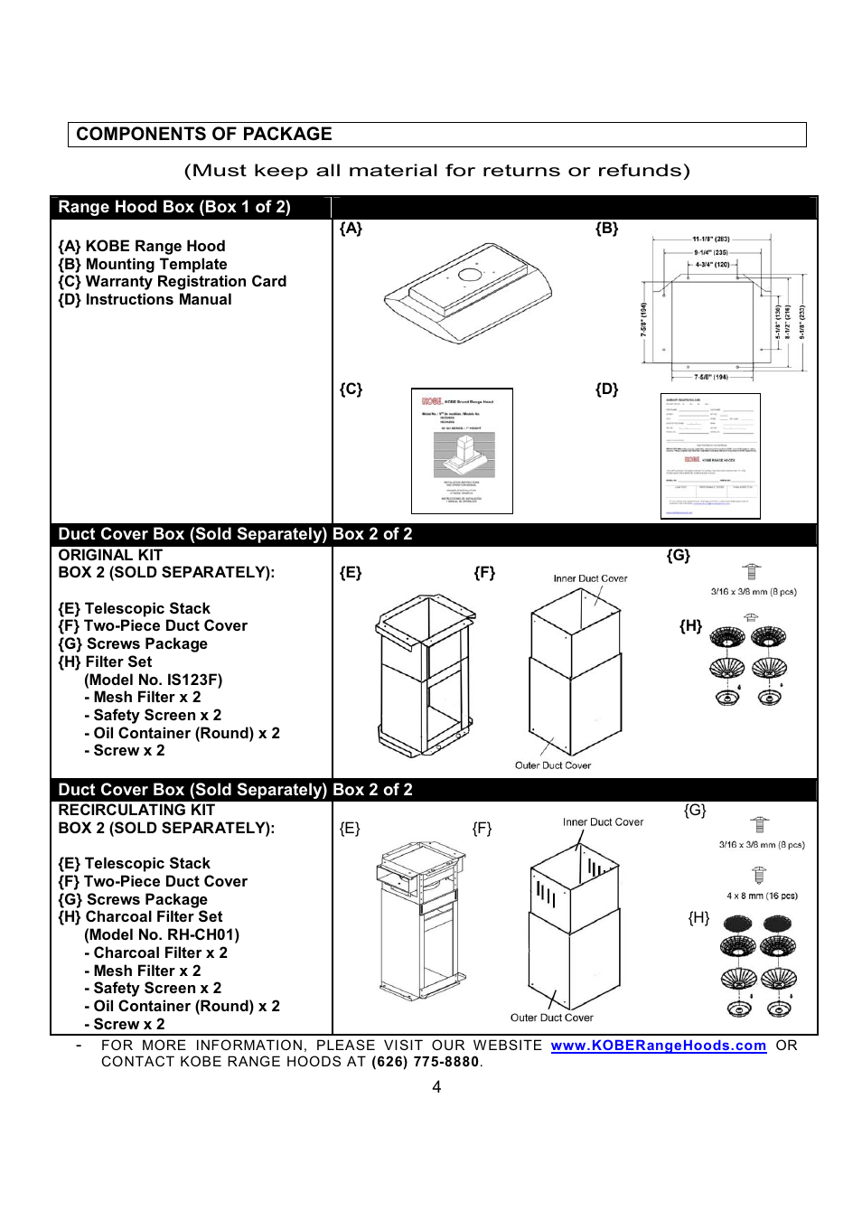 Kobe Range Hoods IS2336SQ User Manual | Page 6 / 72