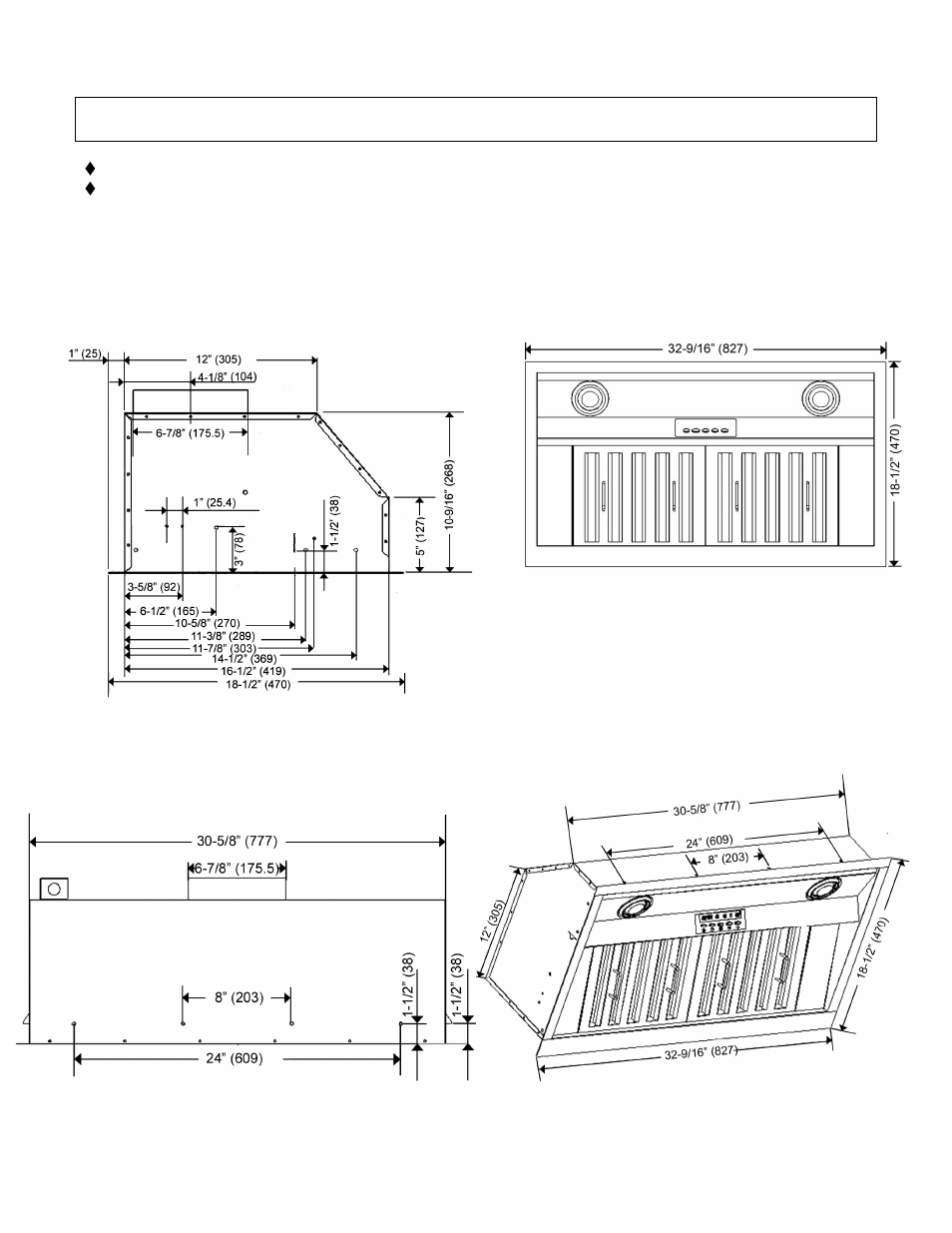 Measurements & diagrams | Kobe Range Hoods IN-026 SERIES User Manual | Page 16 / 25