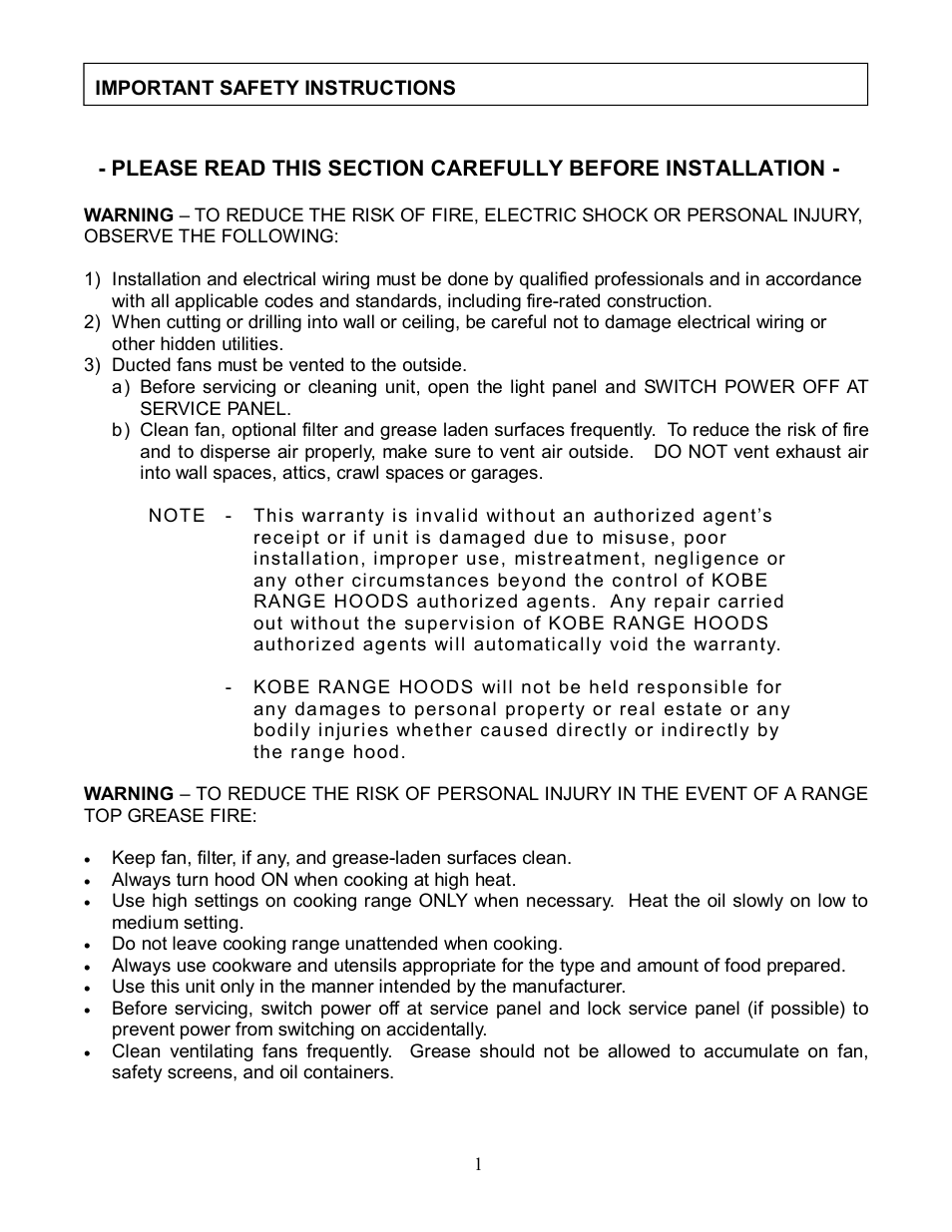 Kobe Range Hoods RA9236S User Manual | Page 3 / 22