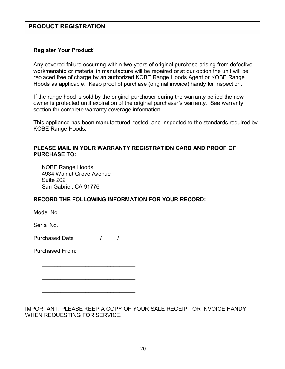 Kobe Range Hoods CX-183 User Manual | Page 22 / 22
