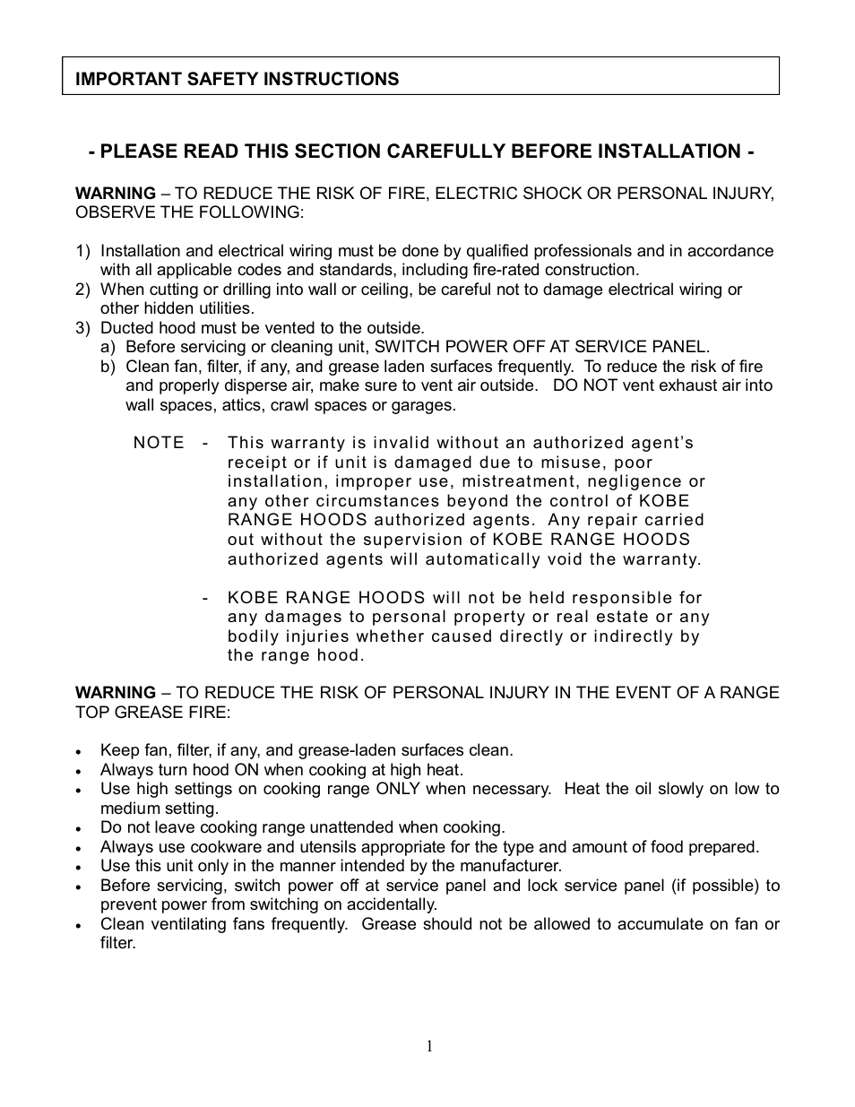 Kobe Range Hoods CX-183 User Manual | Page 3 / 22