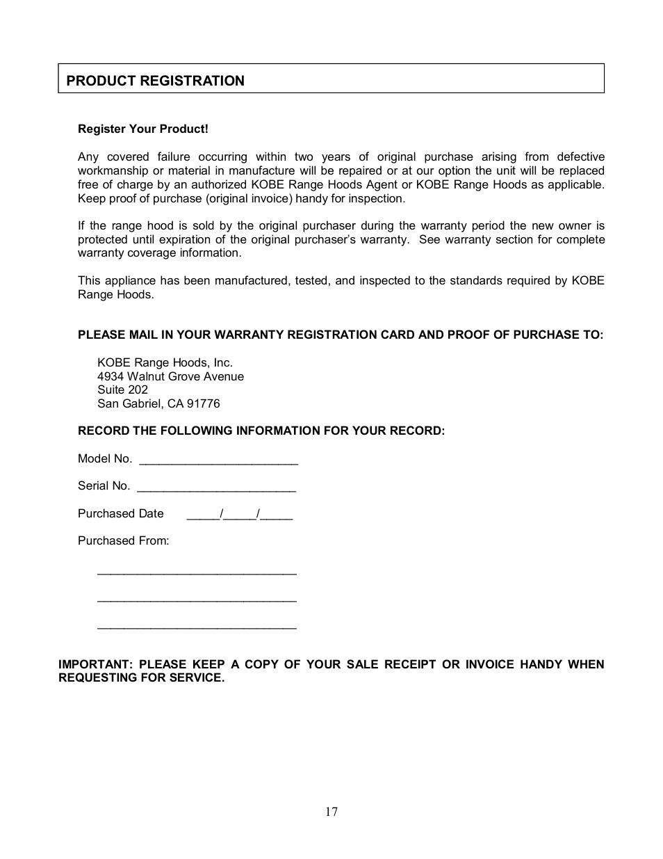 Kobe Range Hoods RA2836SB User Manual | Page 19 / 19