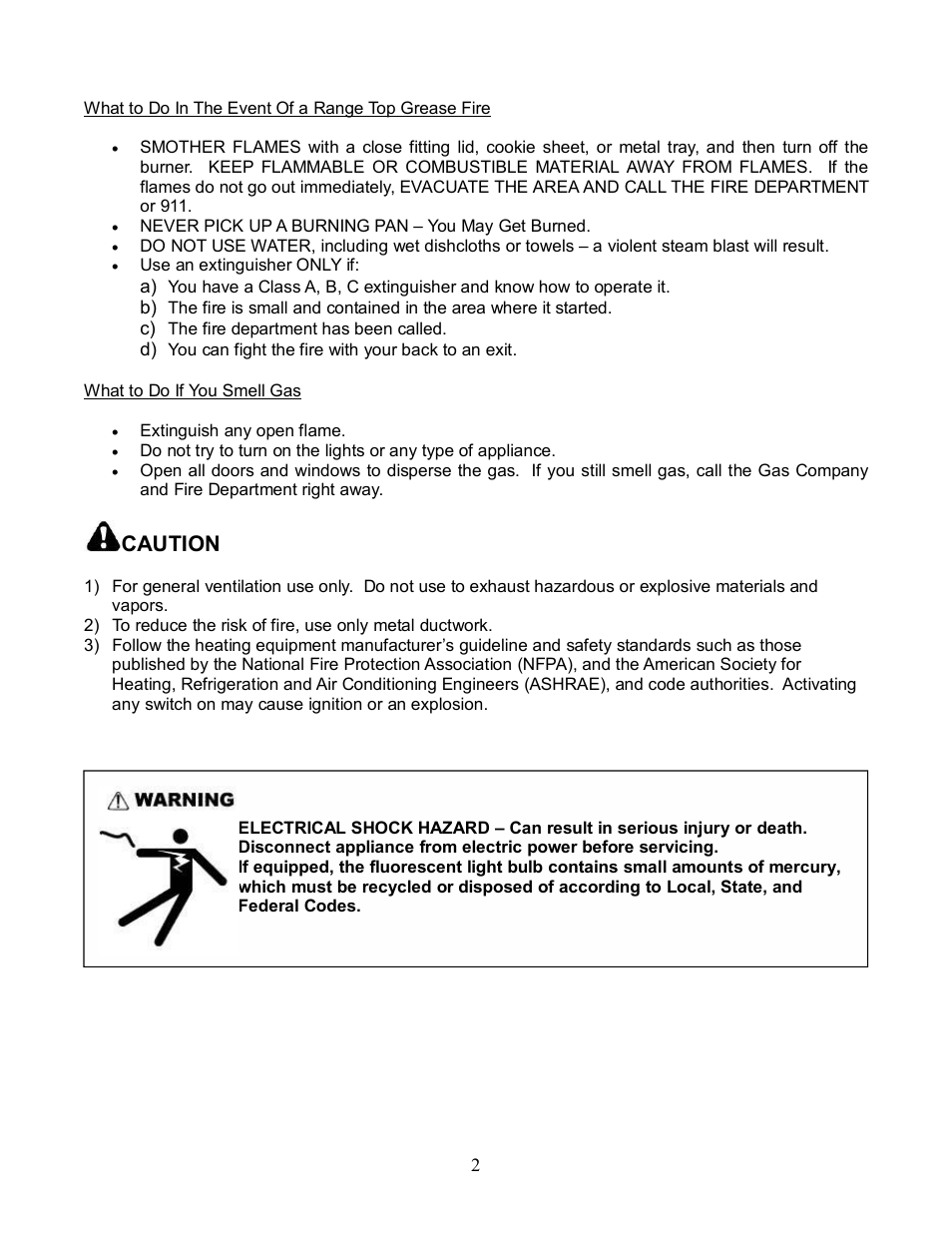Caution | Kobe Range Hoods RA2836SB User Manual | Page 4 / 19