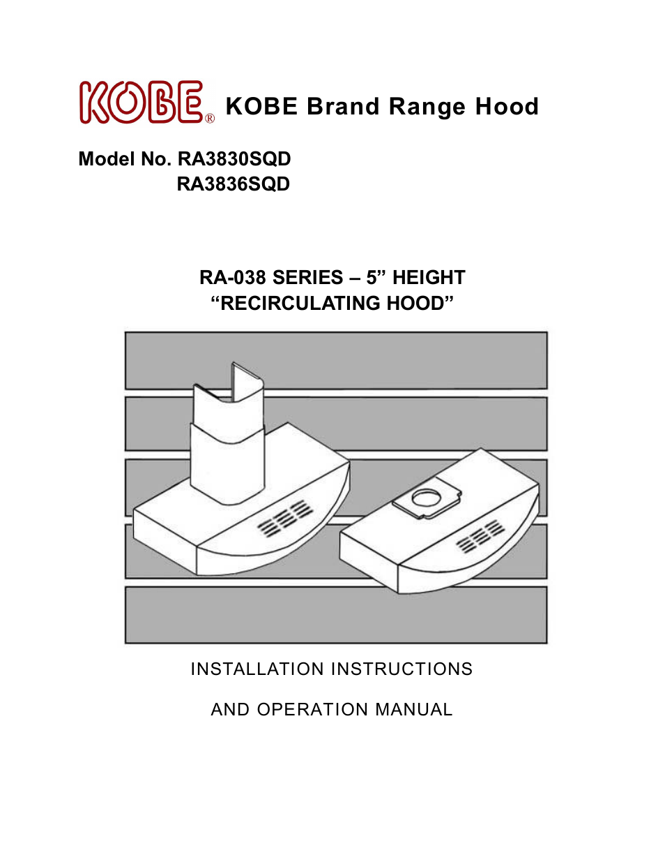 Kobe Range Hoods RA3830SQD User Manual | 23 pages