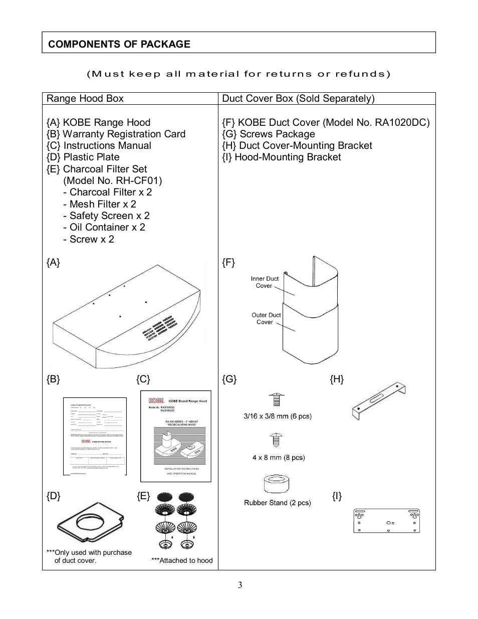 Kobe Range Hoods RA3830SQD User Manual | Page 5 / 23