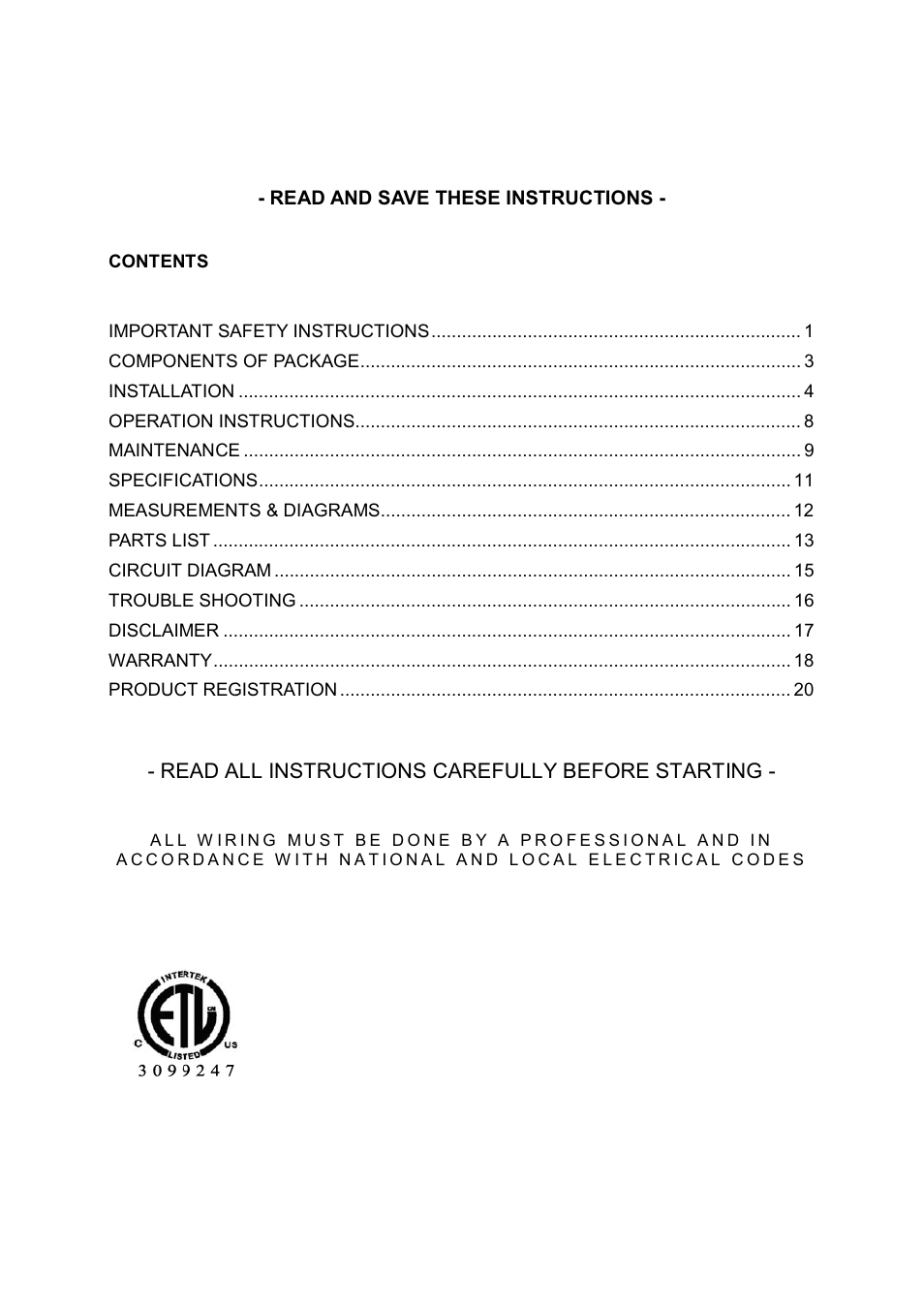 Kobe Range Hoods IS2036GS User Manual | Page 2 / 72