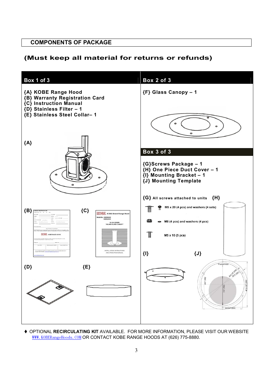 Kobe Range Hoods IS2036GS User Manual | Page 5 / 72
