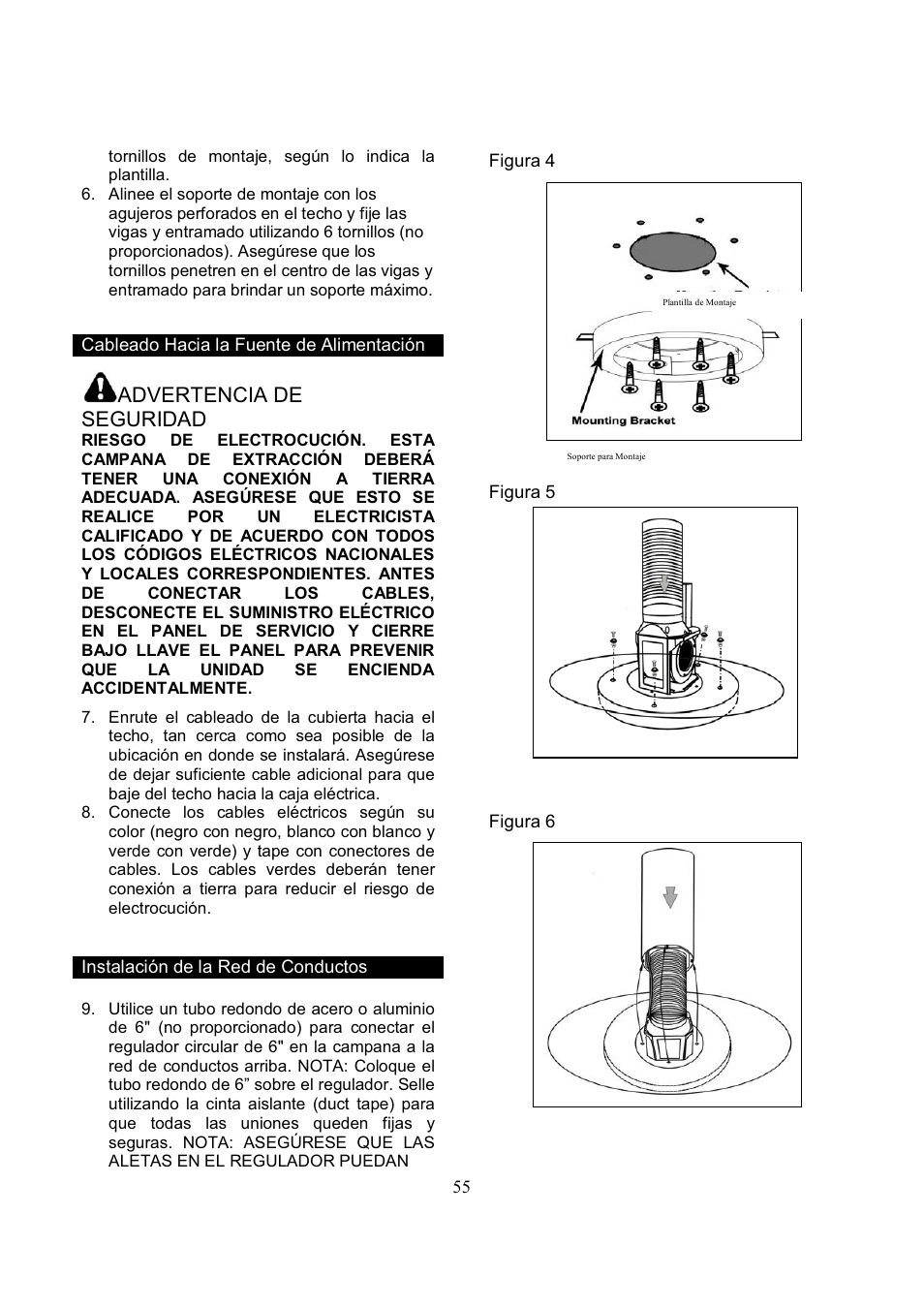 Advertencia de seguridad | Kobe Range Hoods IS2036GS User Manual | Page 57 / 72