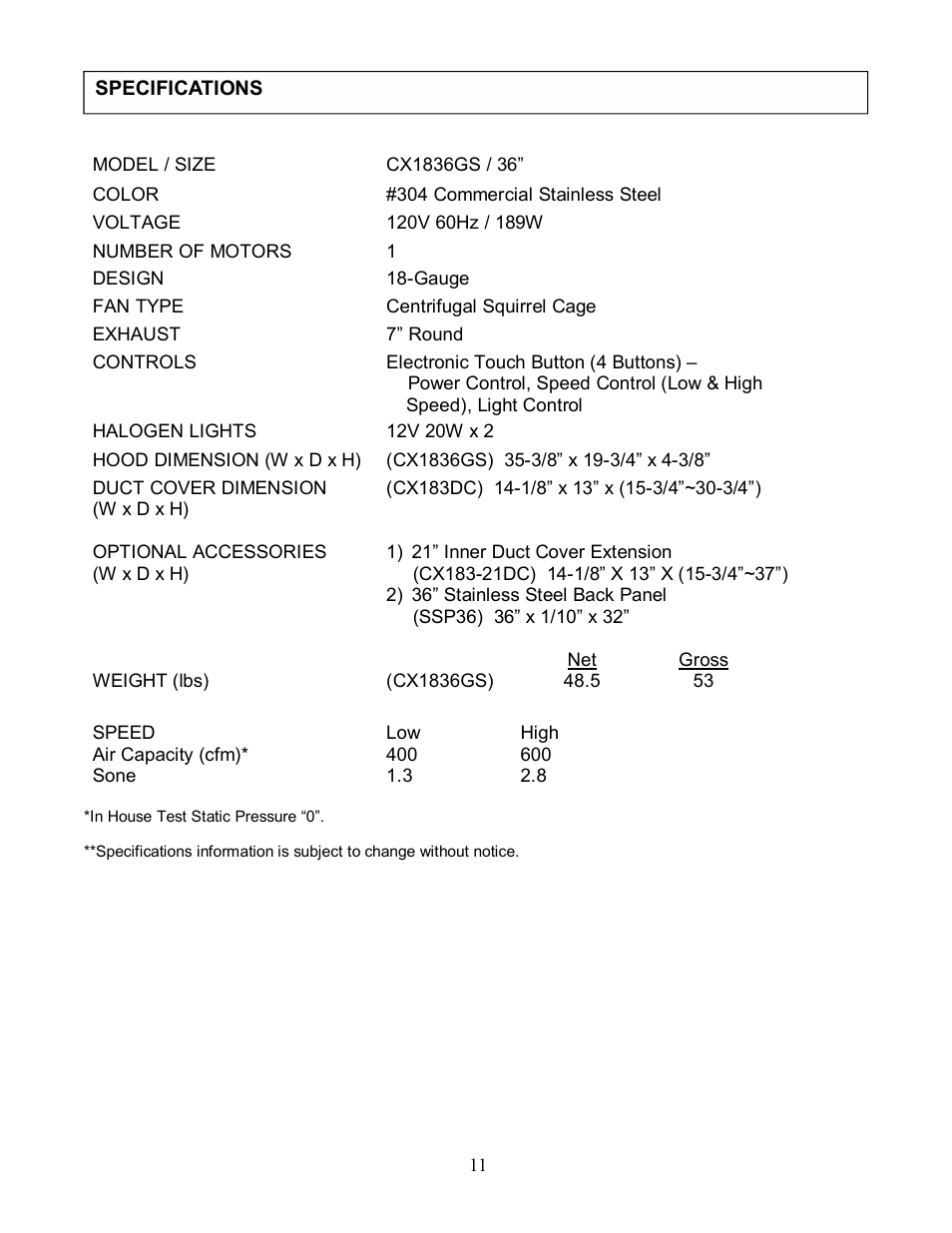 Kobe Range Hoods CX1836GS User Manual | Page 13 / 21