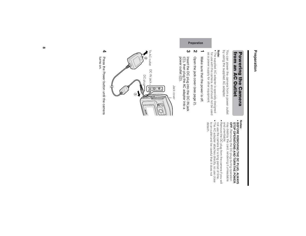 Powering the camera fr om an ac outlet | Kitchen Star VE-CG40U User Manual | Page 18 / 83