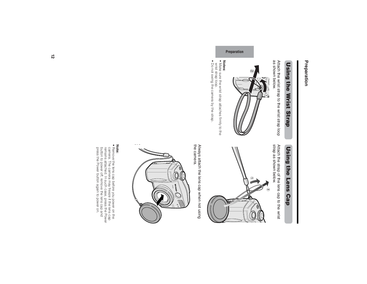 Using the w rist strap, Using the lens cap | Kitchen Star VE-CG40U User Manual | Page 22 / 83