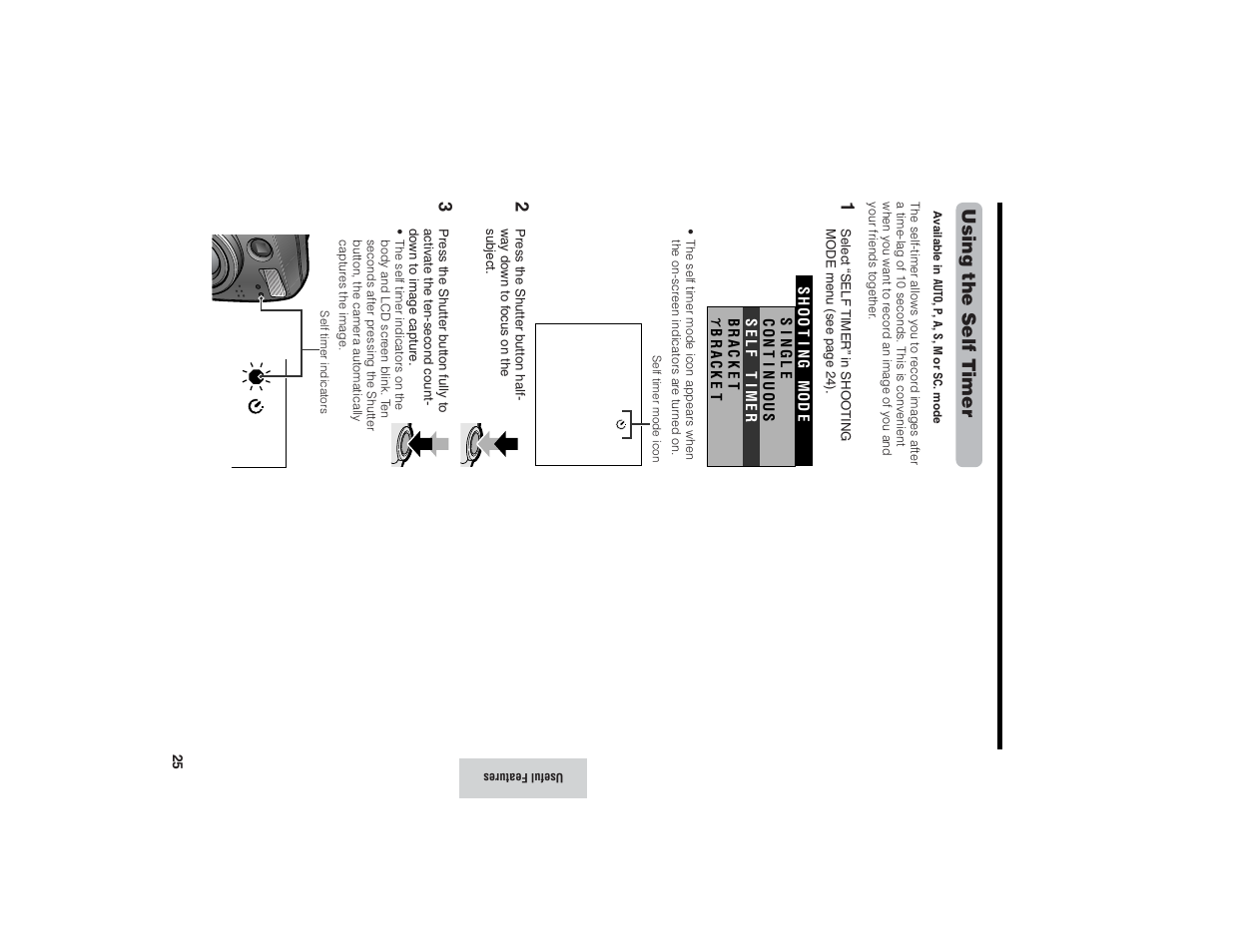 Using the self timer | Kitchen Star VE-CG40U User Manual | Page 35 / 83