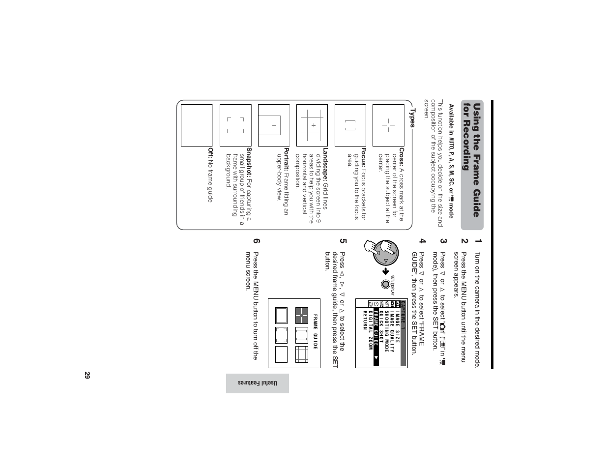 Using the frame guide for recor ding | Kitchen Star VE-CG40U User Manual | Page 39 / 83