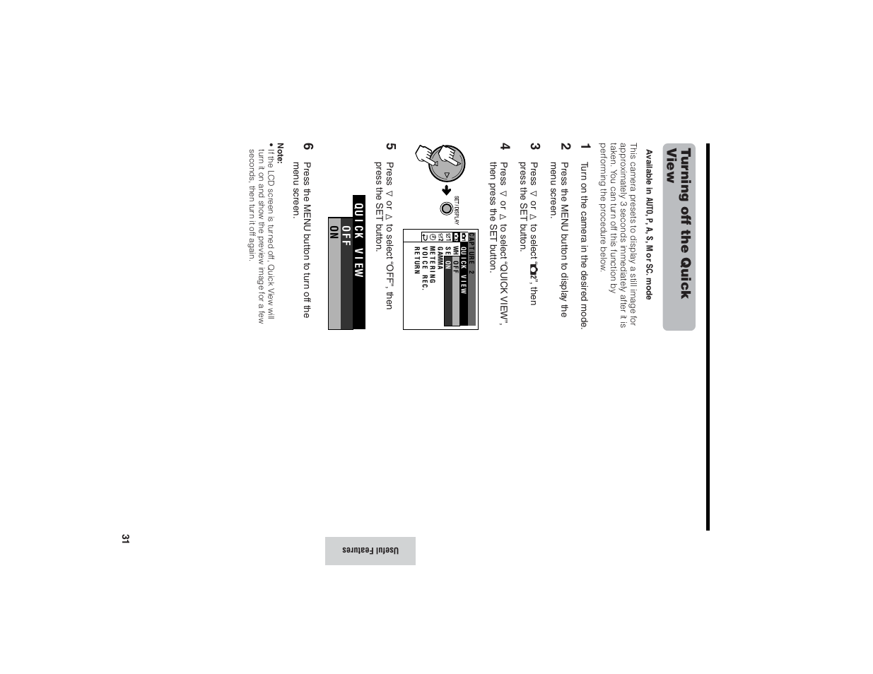 Tu r ning of f the quick v iew | Kitchen Star VE-CG40U User Manual | Page 41 / 83