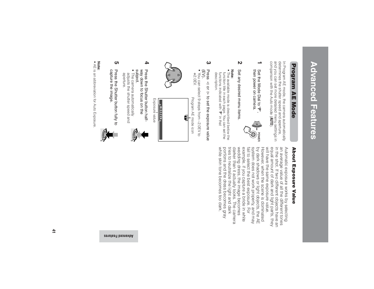 Ad v anced features, Pr ogram ae mode | Kitchen Star VE-CG40U User Manual | Page 51 / 83