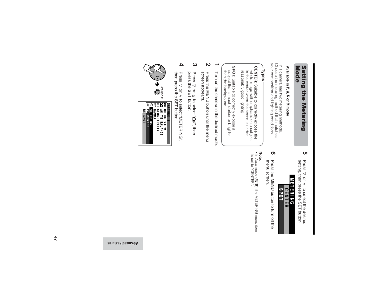 Setting the metering mode | Kitchen Star VE-CG40U User Manual | Page 57 / 83