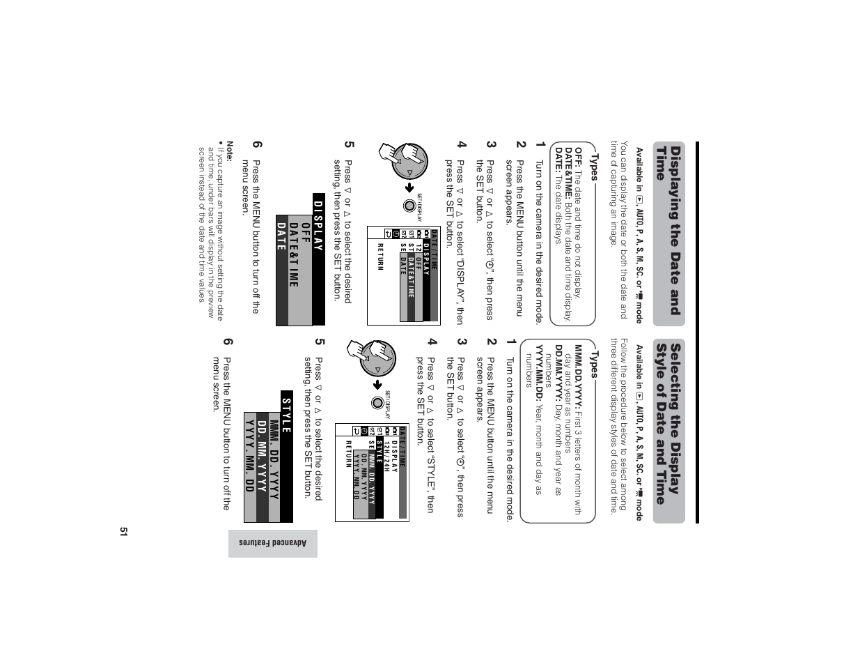 Displaying the date and time, Selecting the display style of date and time | Kitchen Star VE-CG40U User Manual | Page 61 / 83