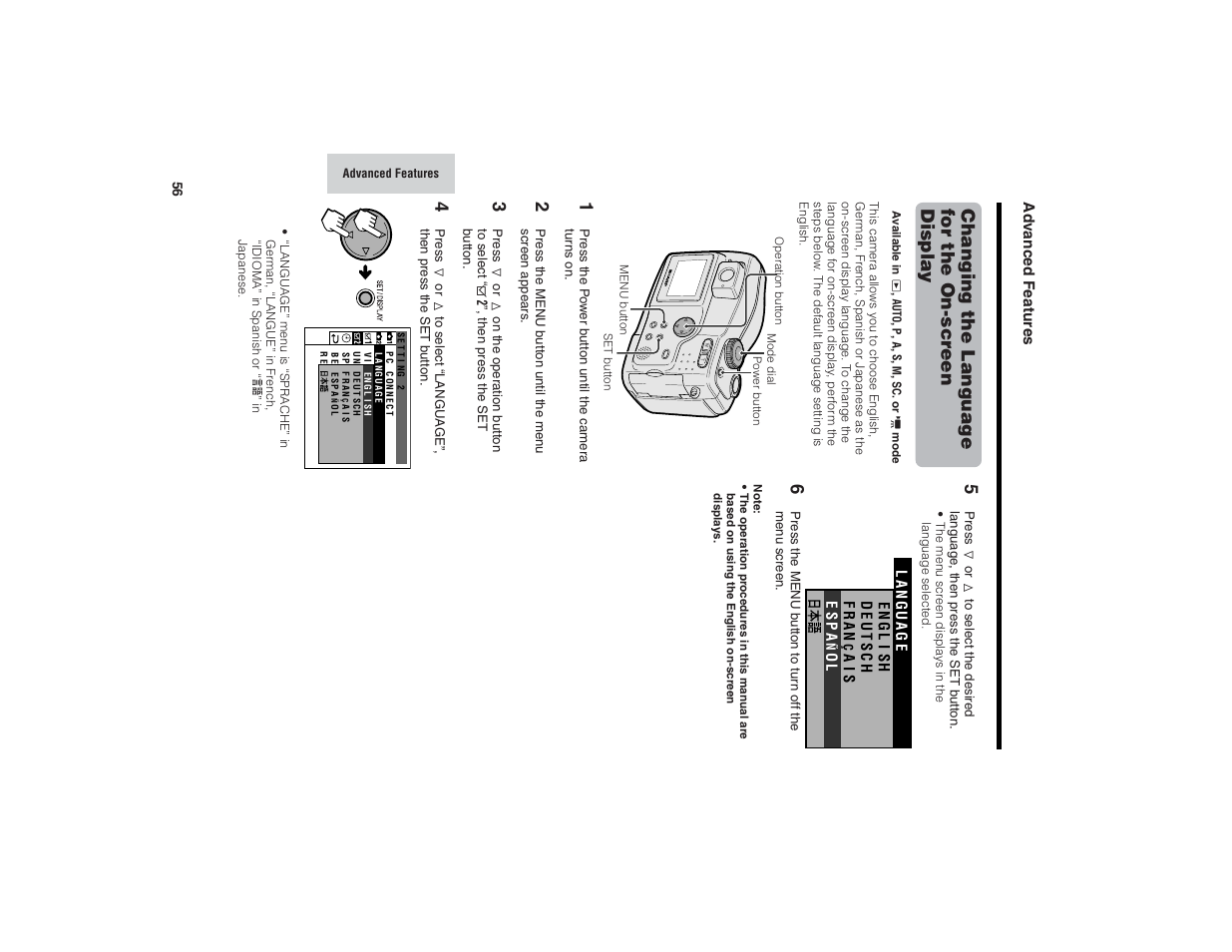 Changing the language for the on-scr een display | Kitchen Star VE-CG40U User Manual | Page 66 / 83