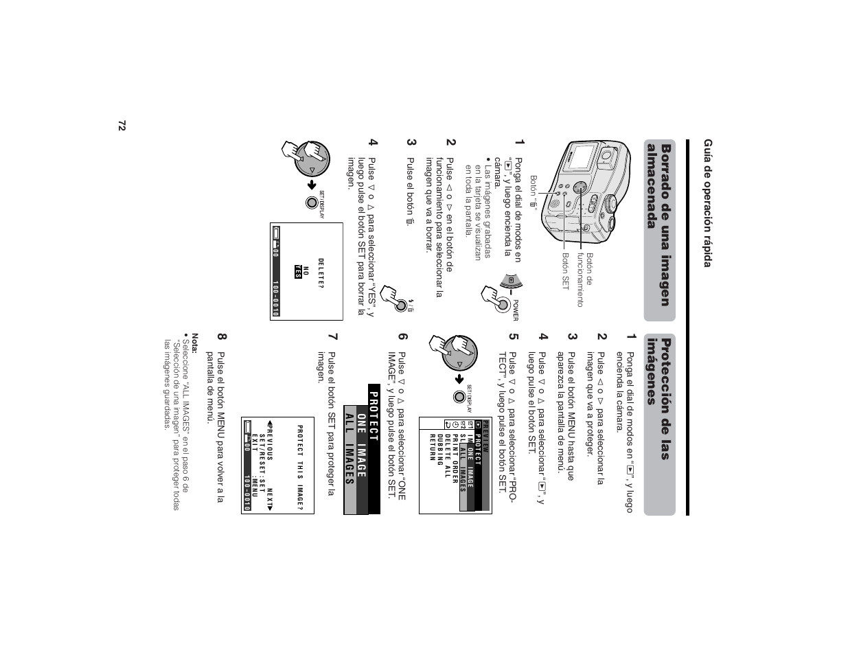 Borrado de una imagen almacenada 1, Pr otección de las imágenes 1 | Kitchen Star VE-CG40U User Manual | Page 82 / 83