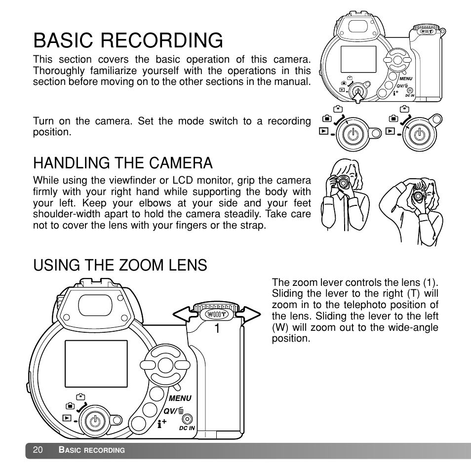 Basic recording, Handling the camera, Using the zoom lens | Konka Group Z1 User Manual | Page 20 / 58
