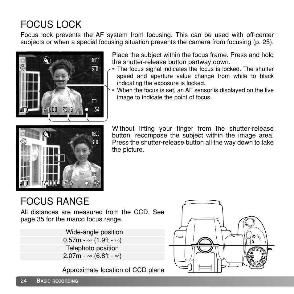 Focus lock, Focus range | Konka Group Z1 User Manual | Page 24 / 58