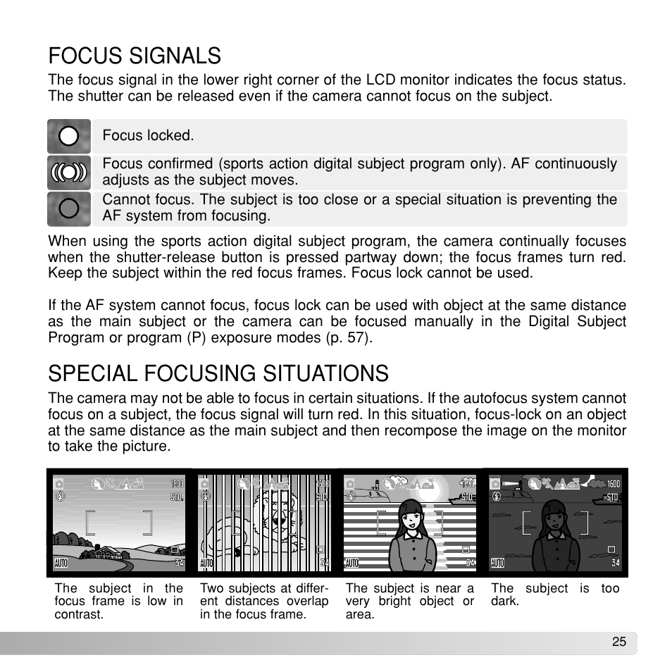 Focus signals special focusing situations | Konka Group Z1 User Manual | Page 25 / 58