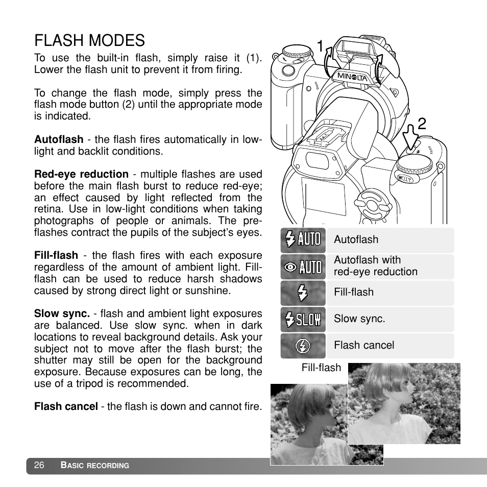Flash modes 1 2 | Konka Group Z1 User Manual | Page 26 / 58
