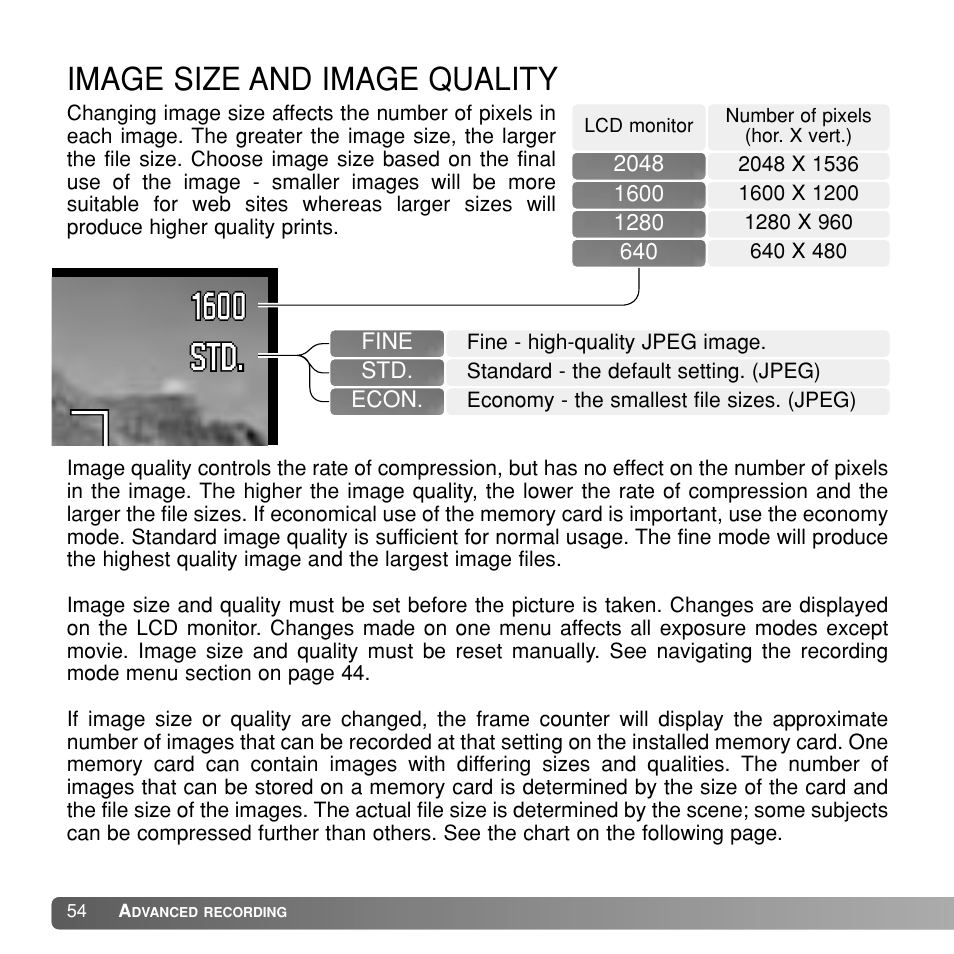 Image size and image quality | Konka Group Z1 User Manual | Page 54 / 58