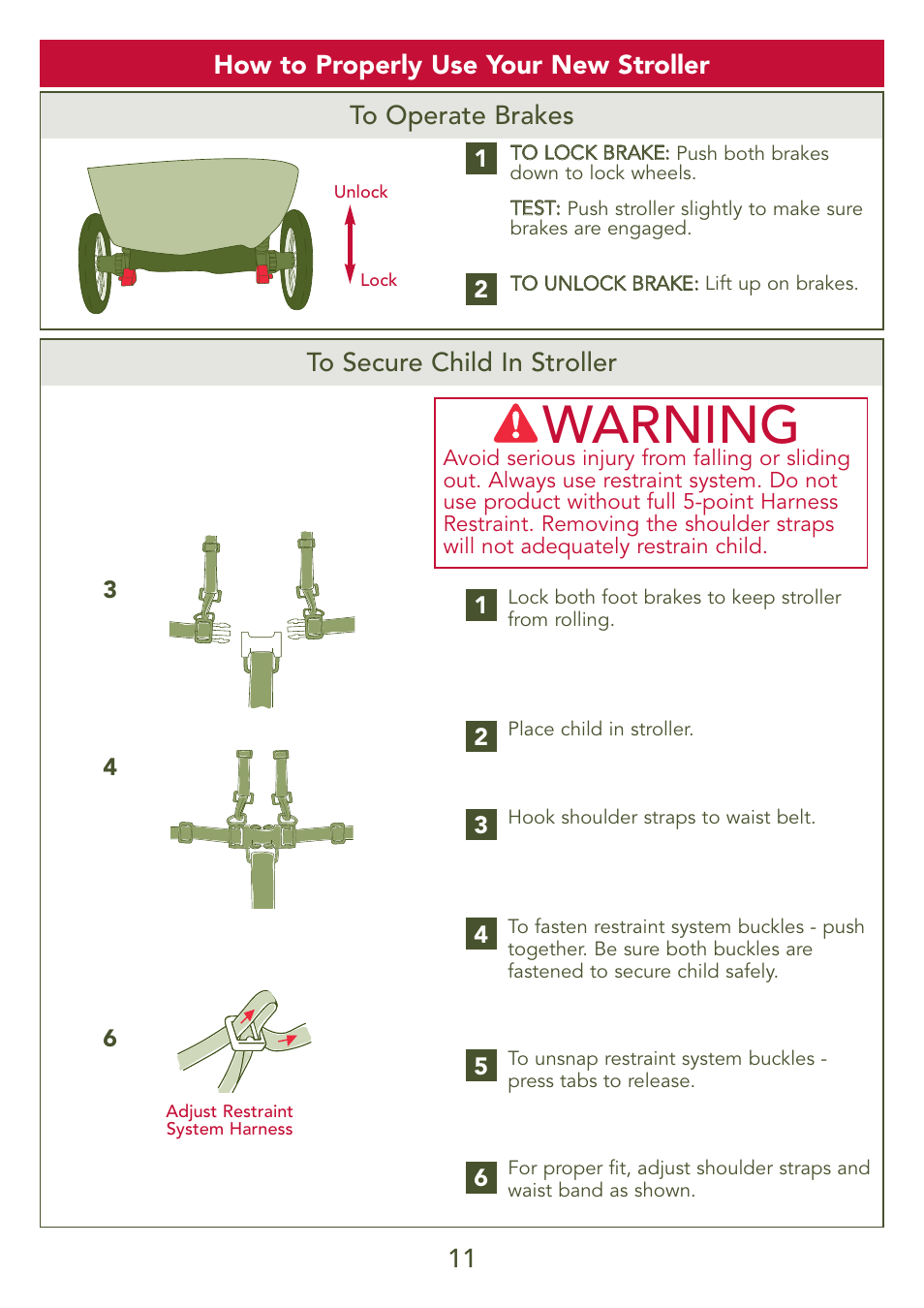 Warning, How to properly use your new stroller 11 | Kolcraft S77-T-R3 User Manual | Page 11 / 51