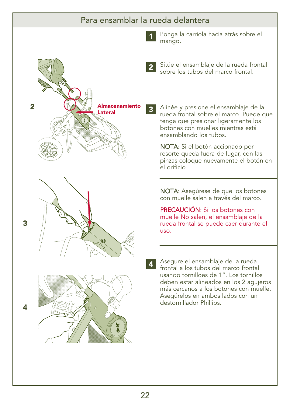 22 para ensamblar la rueda delantera | Kolcraft S77-T-R3 User Manual | Page 22 / 51